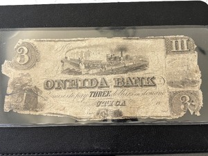 Oneida Bank $3 Dollar Bill Utica