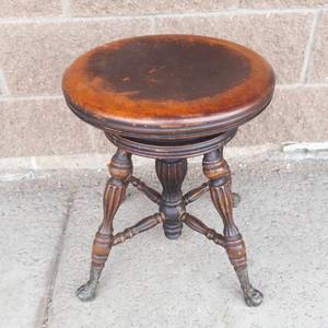 Vintage Swivel Piano Stool With Adjustable Height & Glass Ball Legs