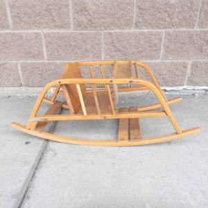 Vintage Happy Land Playthings Wooden Childs Rocker by Delphos Bending Company