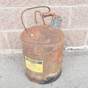 Vintage Metal Gasoline Can With Spring-Loaded Lid