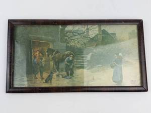 Vintage Framed Print the Village Blacksmith Attributed to a. Fox