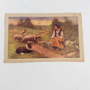 Vintage Pastoral Shepherdess Art Print