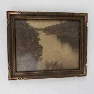 Vintage Framed River Landscape Print 12 X 10 in
