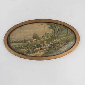 Oval Pastoral Sheep Scene Wall Plaque