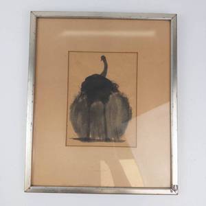 Leon Applebaum Circumspect Ostrich 1959 Watercolor Framed