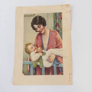 Vintage Illustrated Mother and Child Print