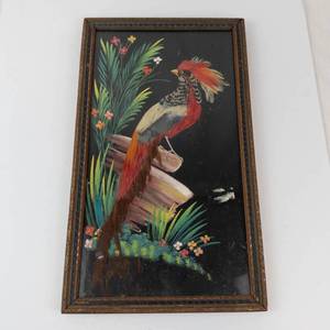 Vintage Mexican Feathercraft Bird Picture in Wooden Frame
