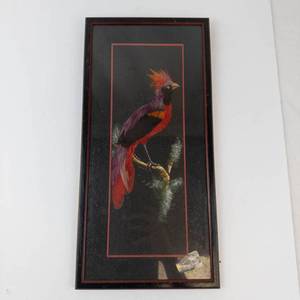 Vintage Mexican Feather Art Bird Painting in Frame