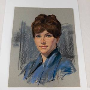 Original Signed Oil Pastel Portrait Drawing
