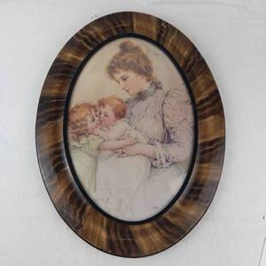 Vintage Babys First Kiss Oval Framed Print