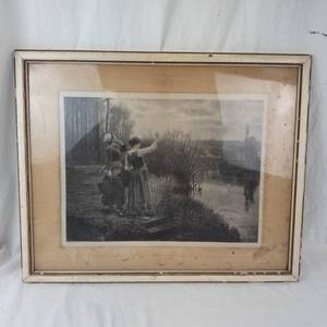 Daniel Ridgway Knight Hailing the Ferry Framed Print 25 X 20 Inches