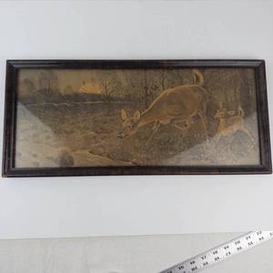 Vintage Framed Deer Wildlife Print Wall Art