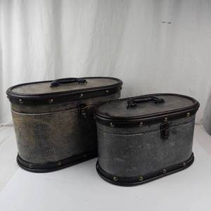 Vintage Oval Faux Crocodile Storage Boxes Set of 2