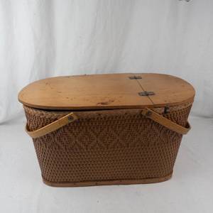 Vintage Red Man Woven Picnic Basket With Wooden Insert