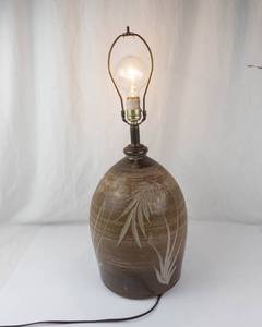 Vintage Studio Art Pottery Table Lamp With Botanical Motif