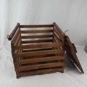 Wooden Slatted Storage Crate With Detached Hinged Lid