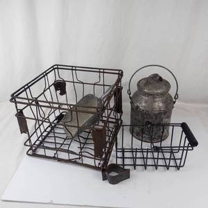Mixed Lot of Vintage Wire Baskets, Milk Can, Scoop & Clip