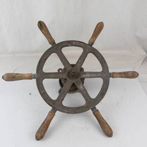 Vintage Metal & Wood Ship Steering Wheel