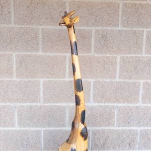 75" Tall Carved Wooden Giraffe Sculpture
