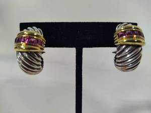 David Yurman Sterling Silver14K Gold & Amethyst Stone Earrings