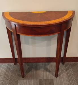 Mahogany Demi Lune Console Table with Wooden Inlay