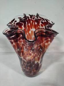Handblown Leopard Print Large Handkerchief Vase