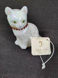 Fenton Iridescent Cat Figurine wRed Rhinestone Collar