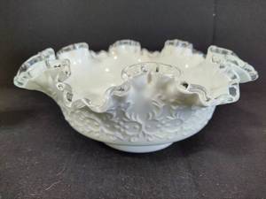 Fenton Spanish Lace Silver Crest Ruffled Bowl