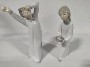 Two Lladro Figurines Boy Awakening #4870 & Girl with Candle #4868
