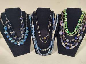 Asst Blue & Green Costume Jewelry Necklaces