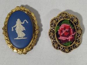 Wedgwood & Needlepoint Brooches