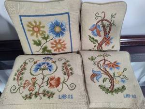 Four Small Needlepoint Pillows
