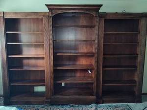 Three Piece Dark Wood BookDisplay Shelves  Saturday Pick Up in Plymouth - See Removal Tab for Specifics