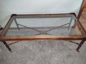 Wood & Glass Vintage Coffee Table on Wheels  Saturday Pick Up in Plymouth - See Removal Tab for Specifics