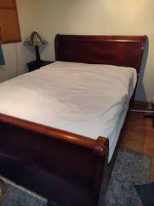 Queen Wooden Sleigh Bed wMattress & Box Spring  Saturday Pick Up in Plymouth - See Removal Tab for Specifics
