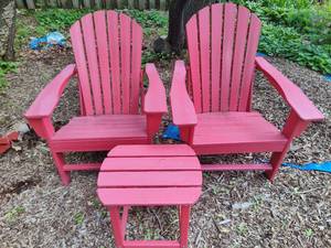 Pair of Red Adirondack Chairs wSide Table  Saturday Pick Up in Plymouth - See Removal Tab for Specifics