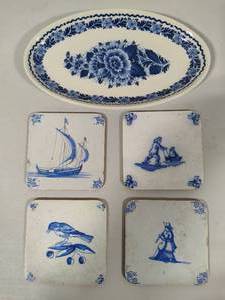Delfts Small Oval Serving Plate & Coasters