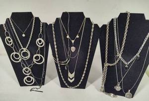 Lot of Asst BlackSilver Tone Costume Jewelry