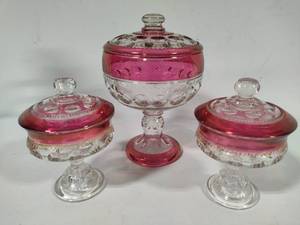 Tiffin Franciscan Kings Cranberry Candy Dishes wLids