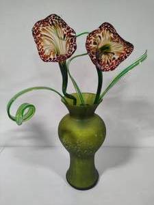 Glass Flowers & Stems in Green Vase