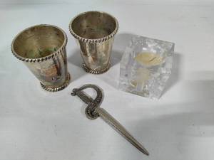 Pottery Barn Candle Holders, Glass Candle & Silver Tone Opener