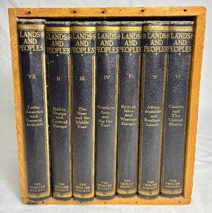 Vintage Late 1930s Lands and Peoples Seven Volume Book Set with Wooden Case