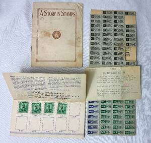 Vintage Stamps from War Rations, Defense Savings Bonds and A Story in Stamps Book