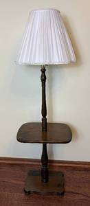 Vintage Wooden Floor Lamp with Attached Table
