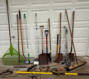 Large Bundle of Garden Tools, Hand Tools, and Pole Saw
