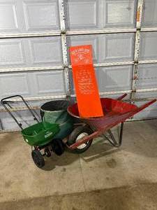 Garden Yard Care Bundle with Wheelbarrow, Scotts Spreader, Lawn Chute and Leaf Bag