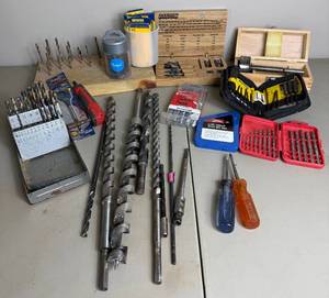 Large Assortment of Drill Bits, Drill Bit Sets, Forstner Bit, Countersink Set and Speed Chuck Screwdriver Set
