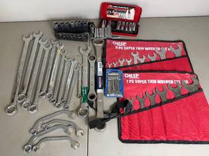Wrench and Socket Bundle - Pittsburgh Combo Wrenches, Metric & Standard Thin Wrench Sets, with Deep Socket Sets