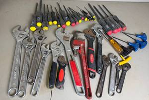Hand Tool Lot of Hex Screwdrivers, Hex Wrenches, Pipe Wrench and Crescent Wrenches
