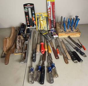 Hand Tool Lot of Planers, Files, Sharpeners, Diamond Sharpeners, Chisels, Punches and More